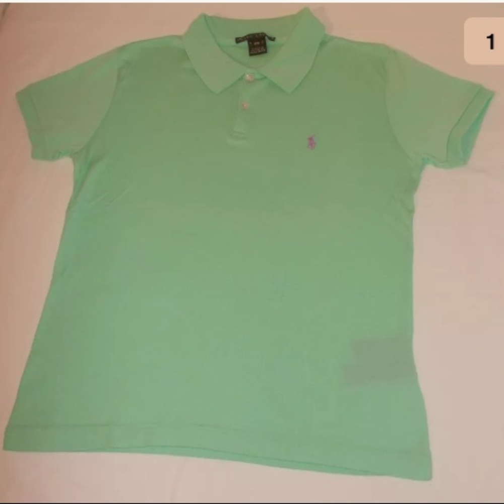 RALPH LAUREN Mint Green Fine Skinny Polo Shirt S